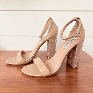 Steve Madden Womens Carrson R Block Rhinestone Heel Shoes Blush Pink Leather 9.5